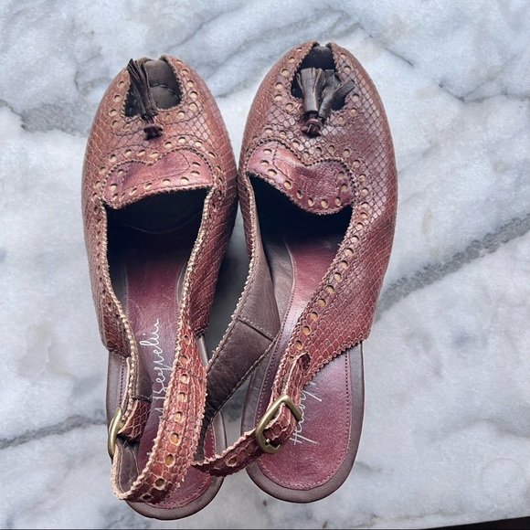 Vintage Henry Beguelin brown snakeskin leather sling back platforms - Picture 1 of 11